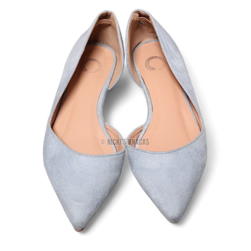 Journee Collection Ester Faux Suede Pointed Toe D'Orsay Flats Light Blue Sze 6.5